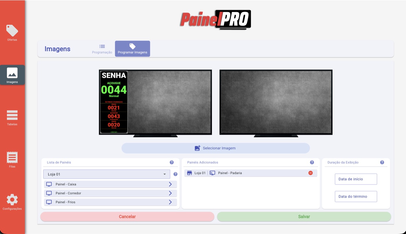 Control Web com cadastro de imagem personalizada para sinalização digital