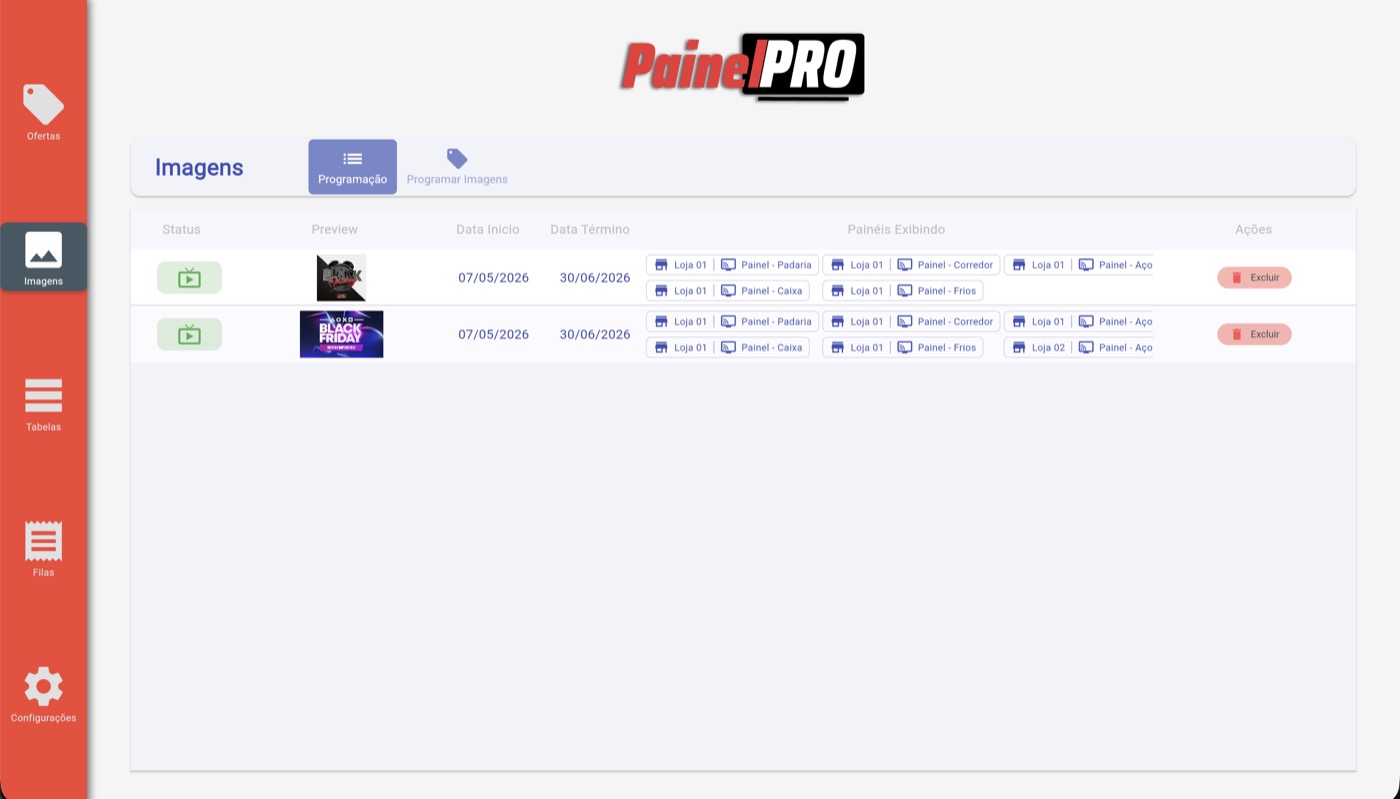 Control Web com listagem de imagens para campanhas de mídia indoor