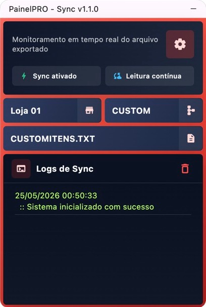 Tela do Sync do PainelPRO para sincronização de tabelas de preços